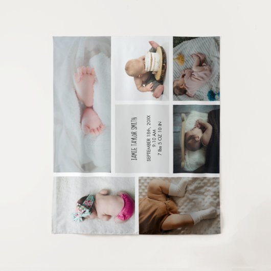 ベビーフォトコラージュキープザー名誕生日 タペストリー (正面)