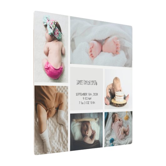 ベビーフォトコラージュキープザー名誕生日 メタルプリント (アングル)