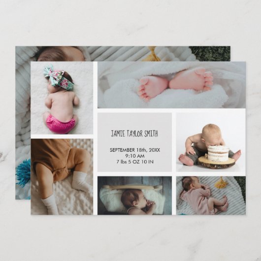 ベビーフォトコラージュキープザー名誕生日 案内状 (正面/裏面)