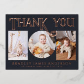 ベビーフォトサンキューユーモダンハート誕生フォイル 箔招待状ポストカード (正面)