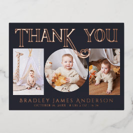 ベビーフォトサンキューユーモダンハート誕生フォイル 箔招待状ポストカード