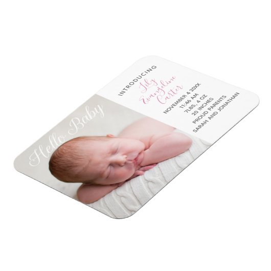 ベビーフォトシックなピンクの誕生発表マグネット マグネット (左側)