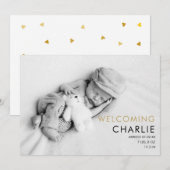 ベビーフォトスエレガントクリプト金ゴールドラブハート誕生 案内状 (正面/裏面)