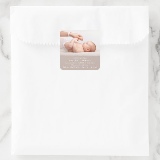 ベビーフォトタイポグラフィベビー誕生発表 スクエアシール (バッグ)