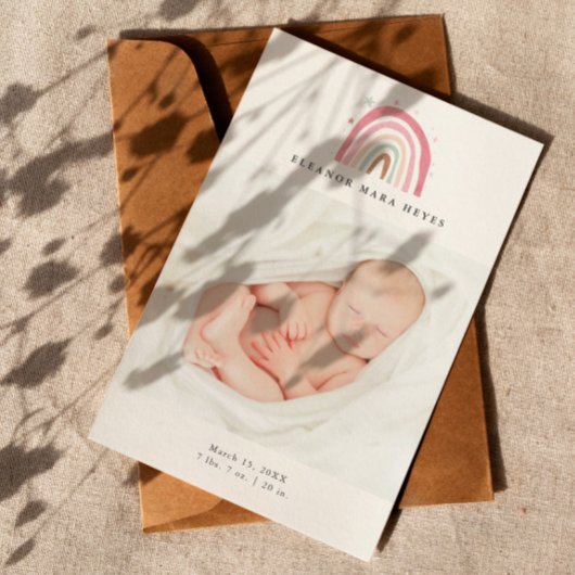 ベビーフォトパモダンステルレインボー誕生 案内状
