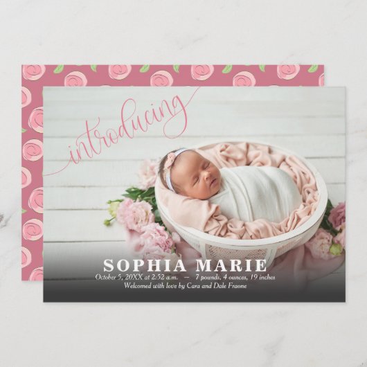 ベビーフォトピンクの誕生のお知らせ (正面/裏面)