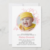 ベビーフォトピンクフローラフレームの命名式 招待状 (正面)