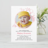 ベビーフォトピンクフローラフレームの命名式 招待状 (スタンド正面)