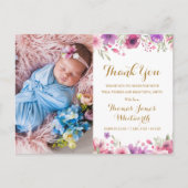 ベビーフォトフローラスクリプトサンキュー誕生 案内ポストカード (正面)