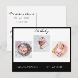 ベビーフォトブラックボーイまたはガールスクリプト統計誕生 案内ポストカード