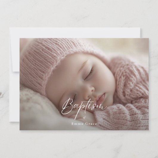 ベビーフォトブラック&ホワイト男女兼用バプテスマ 招待状 (正面)