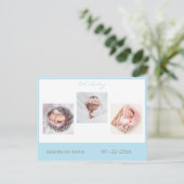 ベビーフォトブルーボーイスクリプト統計かわいい誕生 案内ポストカード (スタンド正面)