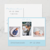 ベビーフォトブルーボーイスクリプト統計かわいい誕生 案内ポストカード (正面/裏面)