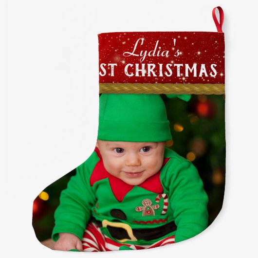 ベビーフォトベビーの初めてのクリスマス ラージクリスマスストッキング (裏面)