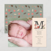ベビーフォトモノグラムウッドランド動物誕生 案内ポストカード (正面/裏面)