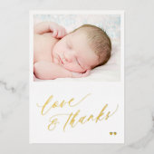 ベビーフォトラブ感謝してい金ゴールドフォイルサンキューカード 箔招待状 (正面)