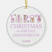 ベビーフォト初めてのクリスマスを祖父母としてかわいい セラミックオーナメント (正面)