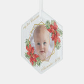 ベビーフォト初めてのクリスマスフローラ金ゴールドPoinsettia ガラスオーナメント (正面左)