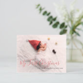 ベビーフォト初めてのクリスマスレッドスクリプトホリデイ 案内ポストカード (スタンド正面)