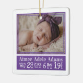 ベビーフォト誕生統計オーナメント | 紫ストライプ色 セラミックオーナメント (左)