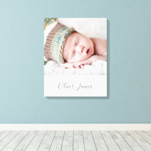 ベビーフォト誕生DATEかわいいタイプ淡い色のグレー キャンバスプリント (インサイチュ (ウッドフロア))