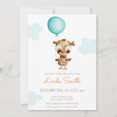 ベビーフクロウとバルーンベビー男女兼用シャワー 招待状 (正面)