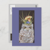 ベビーフクロウとブルーベリーとキノコ帽子 ポストカード (正面/裏面)