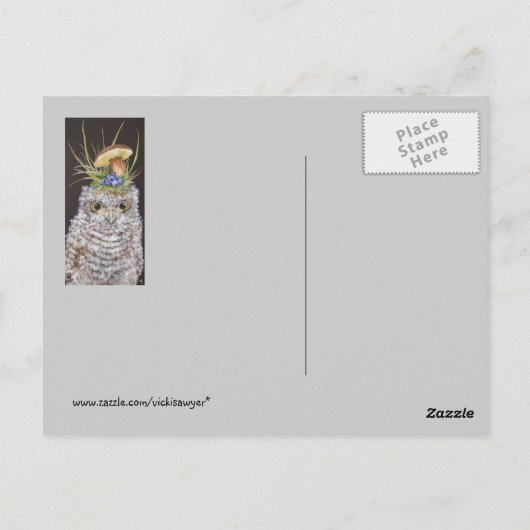 ベビーフクロウとブルーベリーとキノコ帽子 ポストカード (裏面)