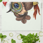 ベビーフクロウのクリスマスハットとギフトキッチンタオル キッチンタオル (折り畳み)