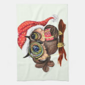ベビーフクロウのクリスマスハットとギフトキッチンタオル キッチンタオル (縦)