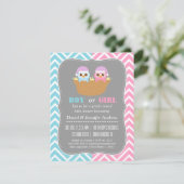 ベビーフクロウの青またはピンクの性の表示パーティー 招待状 (スタンド正面)