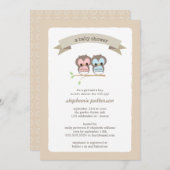 ベビーフクロウガール&ボーイツインベビーシャワー招待状 招待状 (正面/裏面)