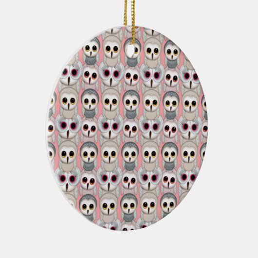 ベビーフクロウズオンピンクパターン セラミックオーナメント (右)