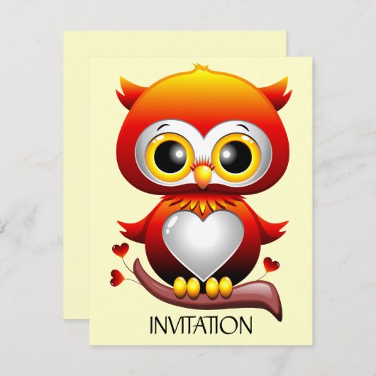 ベビーフクロウラブハート漫画 招待状 (正面/裏面)