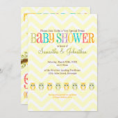 ベビーフクロウ双子-性別の明示/不明 招待状 (正面/裏面)