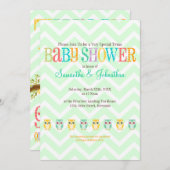 ベビーフクロウ双子-性別の明示/不明 招待状 (正面/裏面)