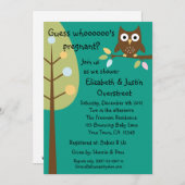 ベビーフクロウ妊娠中の緑のシャワーパーティーカスト 招待状 (正面/裏面)