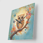 ベビーフクロウ子供部屋 スクエア壁時計 (傾斜)