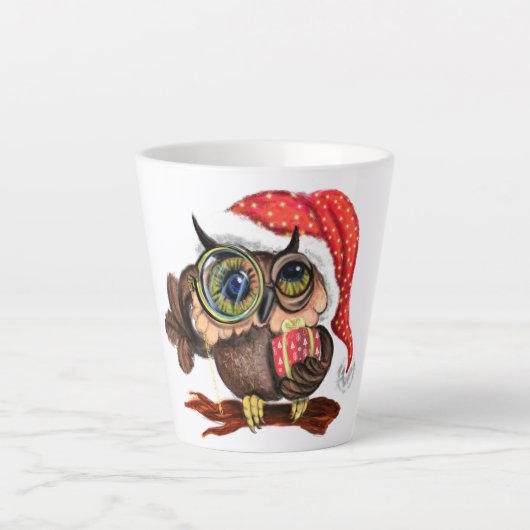 ベビーフクロウ帽子とギフトクリスマスマグ カフェラテマグ (正面)