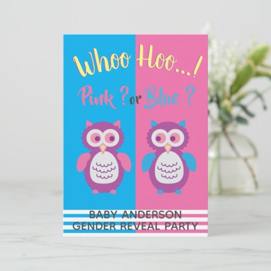 ベビーフクロウ性別が赤ちゃんシャワーを明かす 招待状 (スタンド正面)