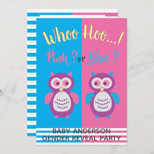 ベビーフクロウ性別が赤ちゃんシャワーを明かす 招待状 (正面/裏面)