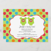 ベビーフクロウ服ツインズベビーシャワー招待状 招待状 (正面/裏面)