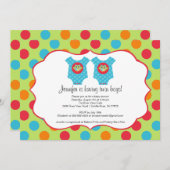 ベビーフクロウ服ボーイツインズベビーシャワー招待状 招待状 (正面/裏面)