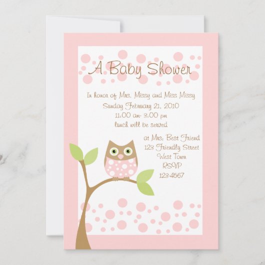 ベビーフクロウ淡いピンク 招待状 (正面)