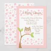 ベビーフクロウ淡いピンク 招待状 (正面/裏面)