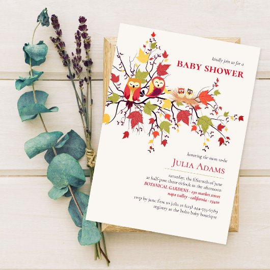ベビーフクロウ秋の赤ちゃんシャワーで孵化 招待状