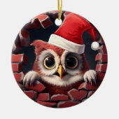 ベビーフクロウin Santa Hat - 3D セラミックオーナメント (正面)