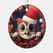 ベビーフクロウin Santa Hat - 3D セラミックオーナメント (左)