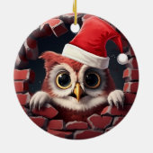 ベビーフクロウin Santa Hat - 3D セラミックオーナメント (裏面)