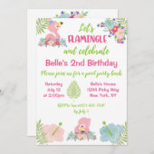 ベビーフラミンゴサマーバースデーパーティーの招待 招待状 (正面/裏面)